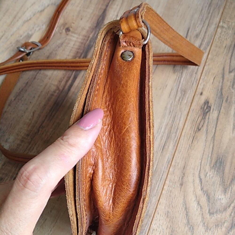 Brown Tooled Leather Boho Mini Satchel Purse - Picture 10 of 11
